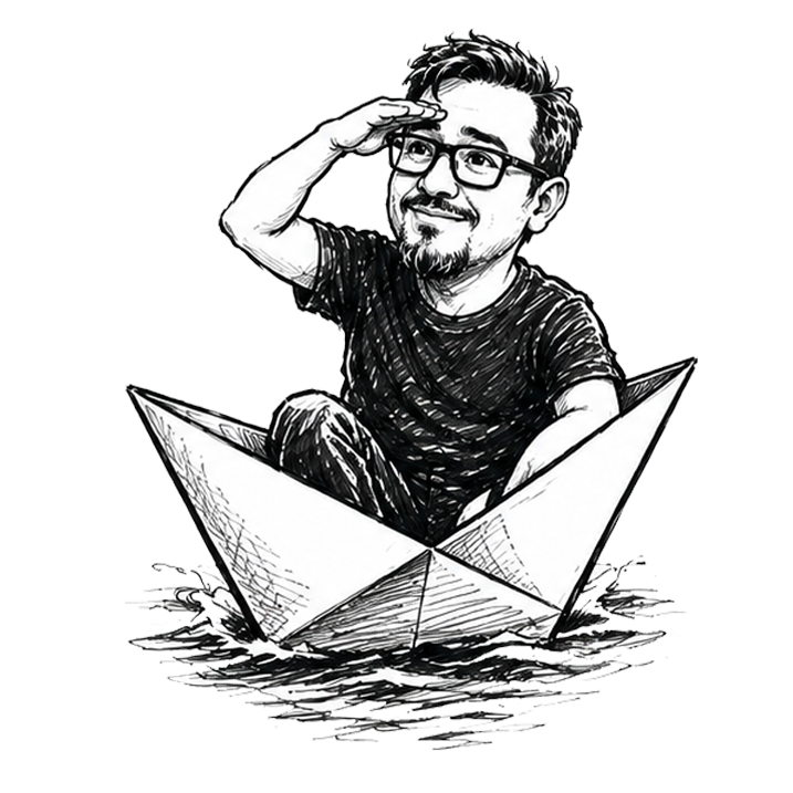 Ilustración creativa de una persona en un barco de papel